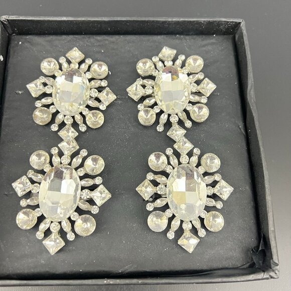 Tahari Home Jeweled  Rhinestone Silver Napkin Holders - Picture 2 of 6